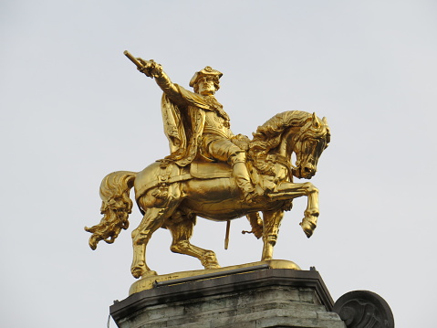 The Golden Horseman in Dresden, equestrian statue of the Elector of Saxony and King of Poland August the Strong. Created in 1732-34 by Ludwig Wiedemann (German artist blacksmith, 18th century) after a design by Joseph Vinache (French sculptor, 1696 - 1754).