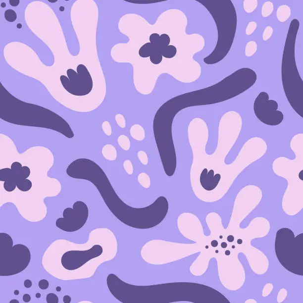 Vector illustration of Purple groovy flowers seamless pattern