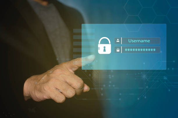 Password and username login page, Cybersecurity concept, Online user authentication sign-in, technology and cybernetics, entering credentials