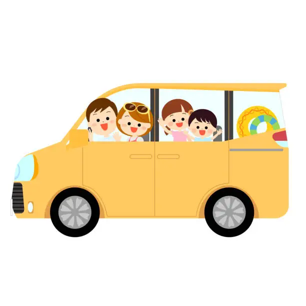 Vector illustration of A family going out for summer leisure by car