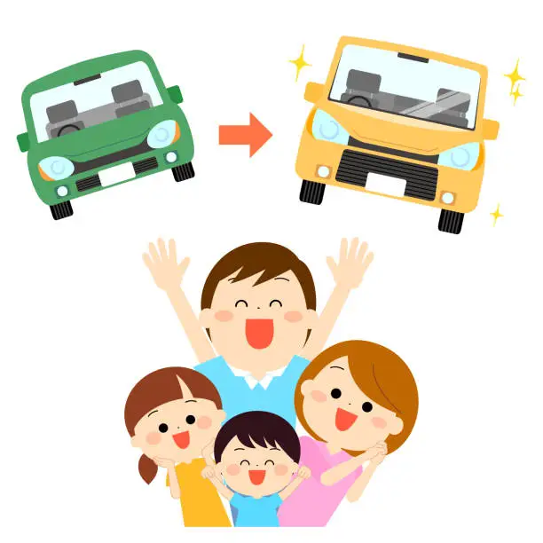 Vector illustration of A family happy about buying a new car