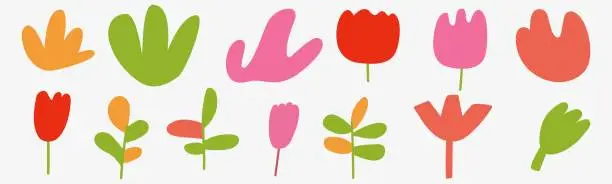 Vector illustration of Springtime elements. Cute flowers. Flat design.