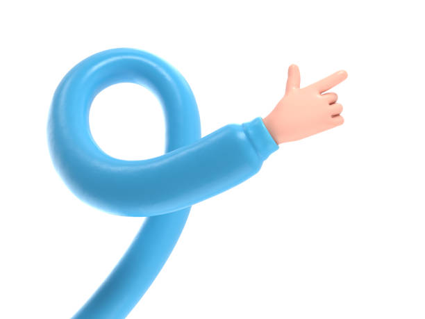 istock Cartoon Gesture Icon Mockup.Cartoon character hand pointing gesture. 3D rendering on white background.long arms concept. 1996956977