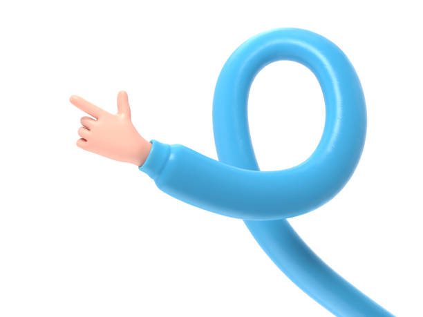 istock Cartoon Gesture Icon Mockup.Cartoon character hand pointing gesture. 3D rendering on white background.long arms concept. 1996956979