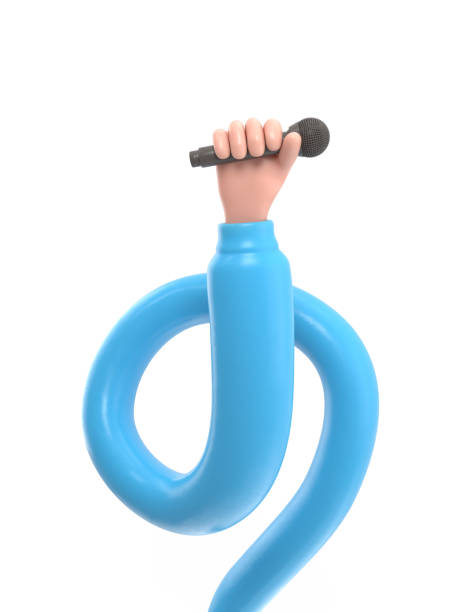 istock Cartoon Gesture Icon Mockup.Cartoon hand holding microphone.3D rendering on white background.long arms concept. 1996958037