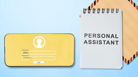Note with personal assistant text on a colored background. Personal assistant concept