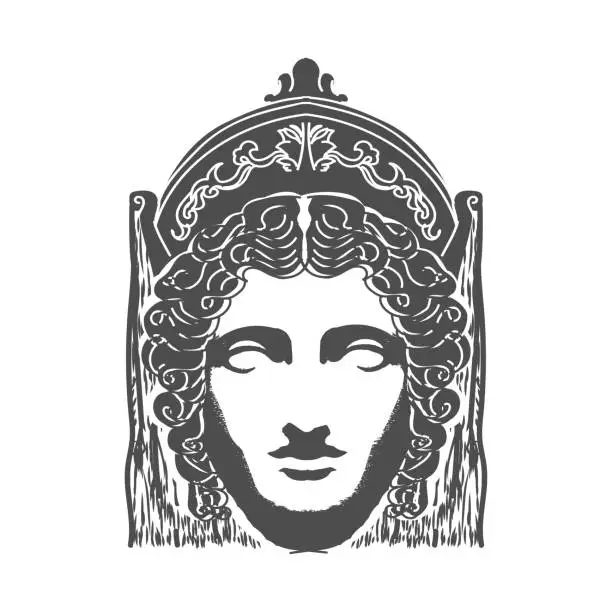 Vector illustration of Beauty Greek Roman Myth Woman God Goddess Head Sculpture Illustration Design Vector