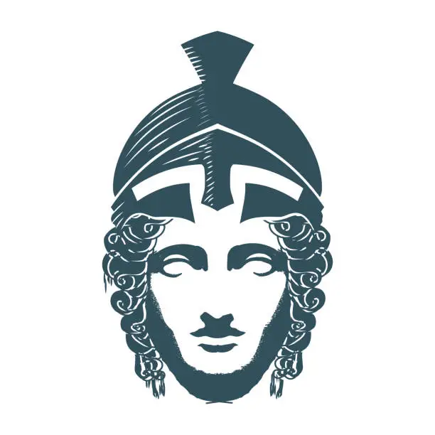 Vector illustration of Beauty Greek Roman Goddess Minerva Head Sculpture Illustration Design Vector