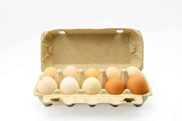 istock Opened cardboard box with ten whole brown eggs 1996997127