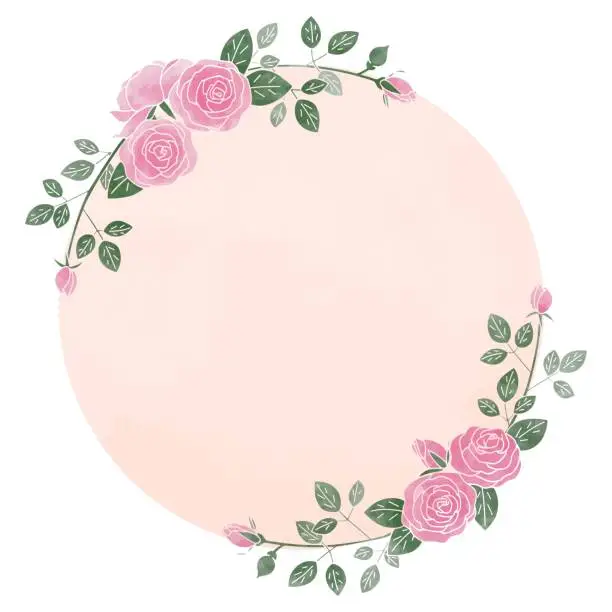 Vector illustration of Watercolor style frame of roses, circular Vector