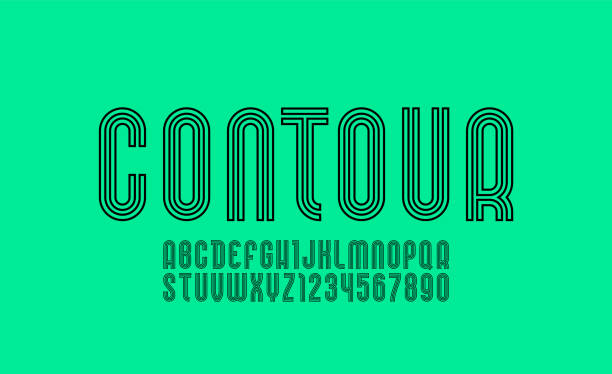 Trendy font, modern alphabet, vector letters and numbers made simple lines Trendy font, modern alphabet, vector letters and numbers made simple lines. one two three four five six seven eight and nine stock illustrations