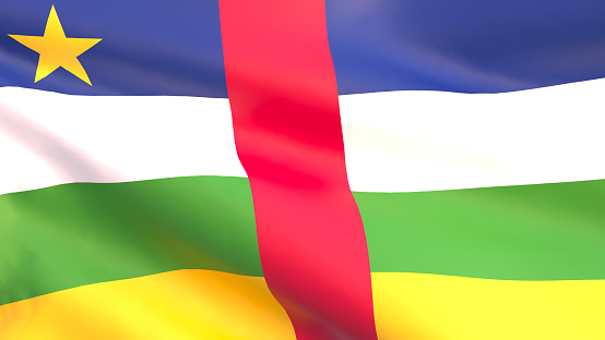 3D render - the national flag of the Central African Republic fluttering in the wind.