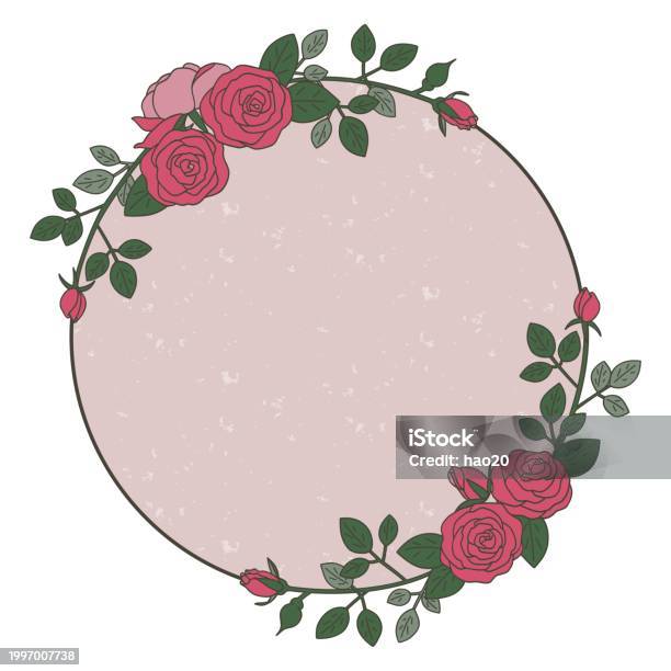 Round Roses Flower Frame Round Frame With Roses Antique Frame Vector Stock Illustration ...