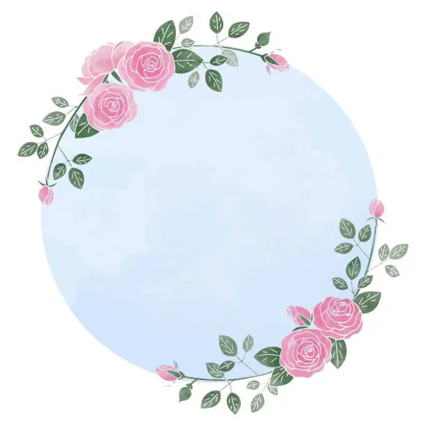 Vector illustration of Watercolor style frame of roses, circular Vector
