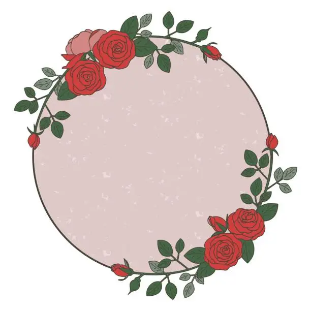 Vector illustration of Round frame with roses, antique frame, vector