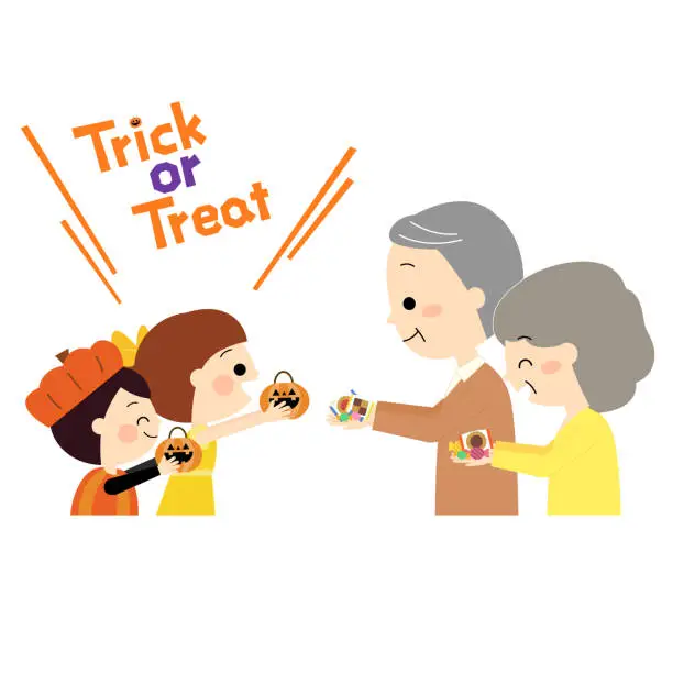 Vector illustration of Halloween Trick or Treat Family