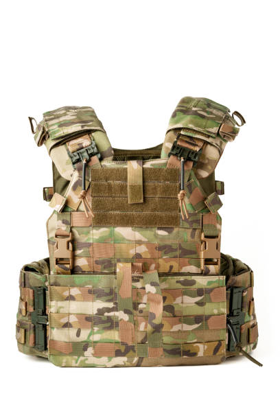 Camouflage bulletproof vest isolated on white background
