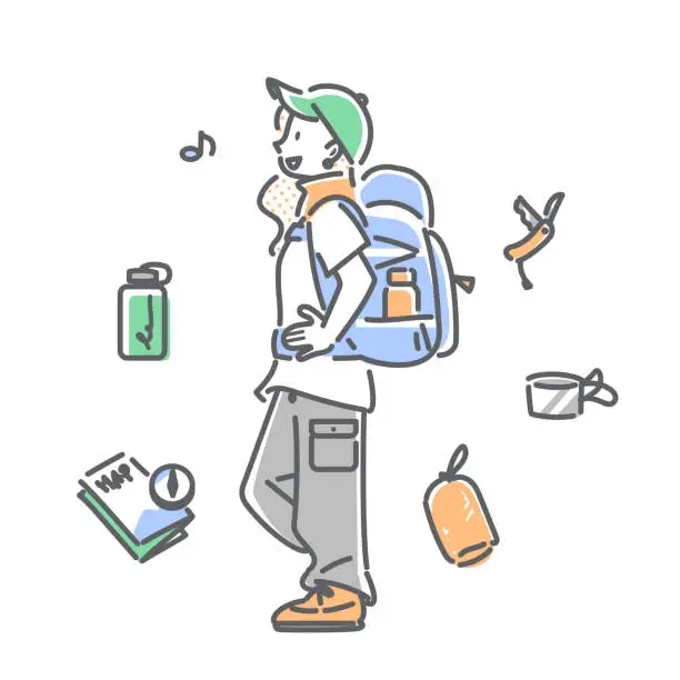 Vector illustration of female backpacker