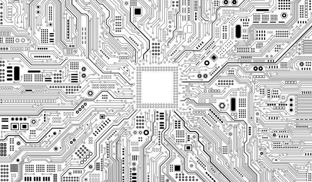 illustrations, cliparts, dessins animés et icônes de cpu chip on motherboard. central computer processors cpu concept. quantum computer large data processing database concept. futuristic microchip processor. digital chip. - carte mère