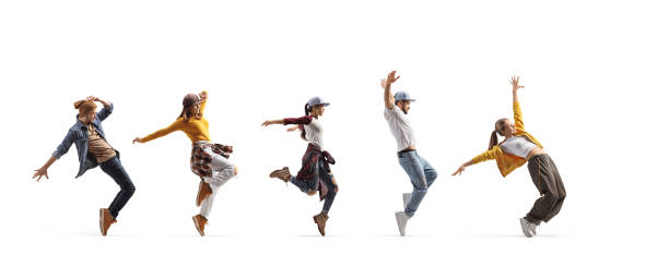 istock Young men and women dancing in a line 1997060141