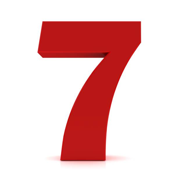 7 seven red number sign numeral 3d rendering graphic illustration isolated on white background high resolution for business and print