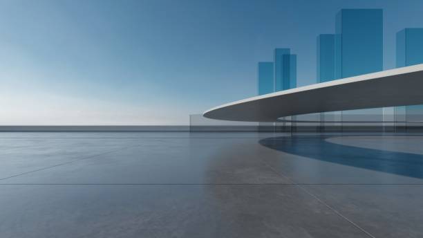 istock 3d render of abstract futuristic architecture with empty concrete floor. Scene for car presentation. 1997076476