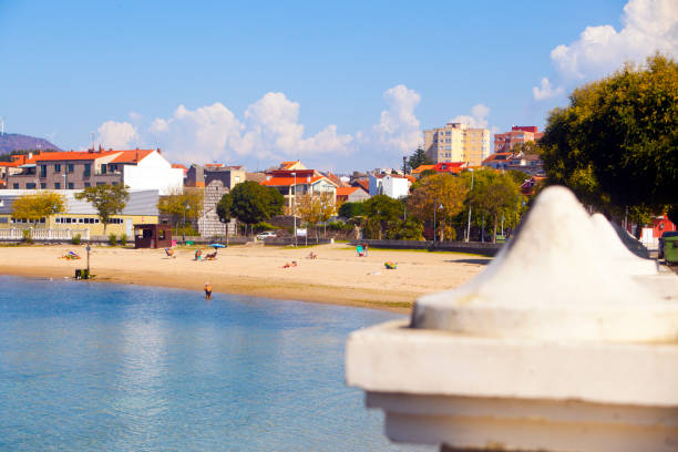 Preguntoiro beach and Vilaxoan village seafront in Vilagarcía de Arousa,Pontevedra province, Galicia, Spain.