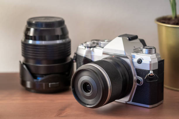 Digital camera with film look with 2 lenses - 1 fixed and 1 zoom