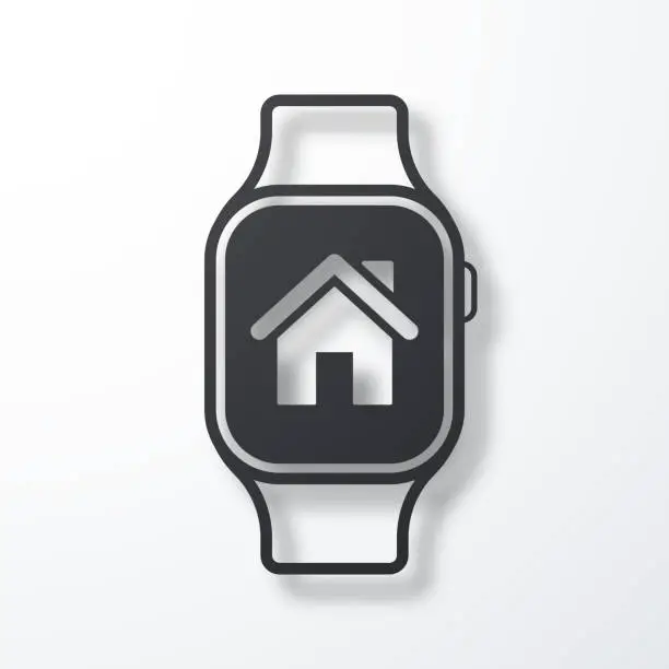 Vector illustration of Smartwatch with smart home. Icon with shadow on white background