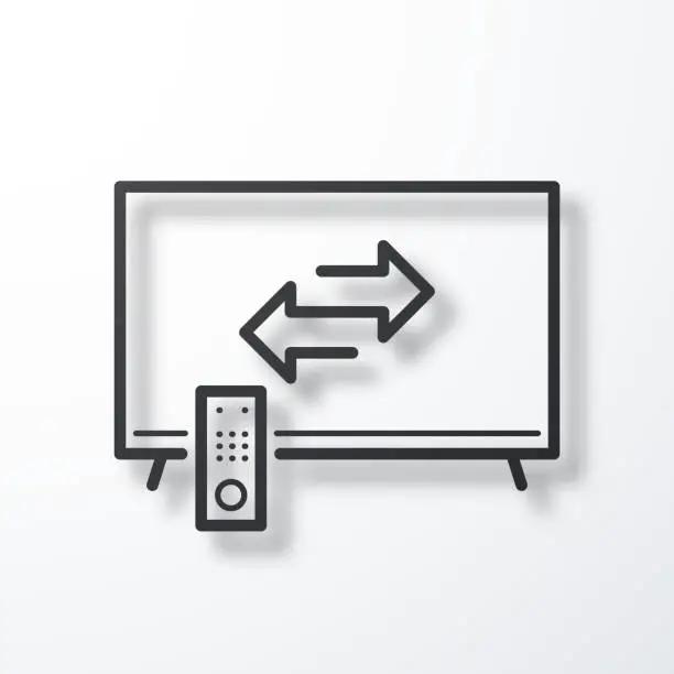 Vector illustration of Transfer with TV. Line icon with shadow on white background