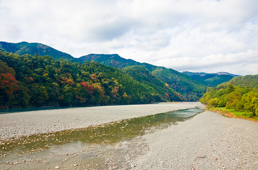 The scenery of Oi river at Shimada town, Shizuoka prefecture, Japan.