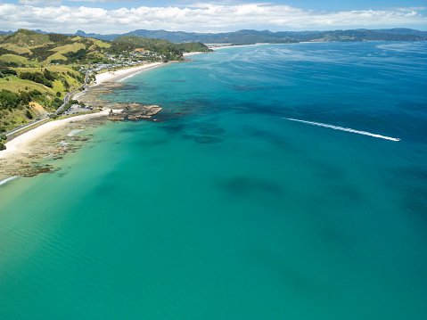 Aerial coastline view in Coromandel, New Zealand