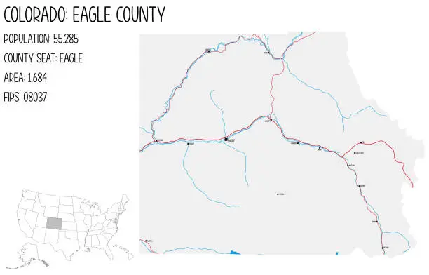 Vector illustration of Large and detailed map of Eagle County in Colorado, USA.