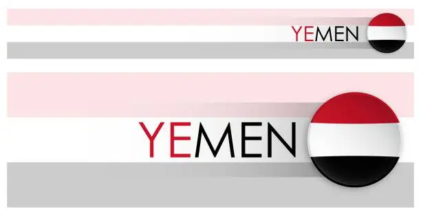 Vector illustration of Yemen flag horizontal web banner in modern neomorphism style. Webpage Yemen country header button for mobile application or internet site. Vector