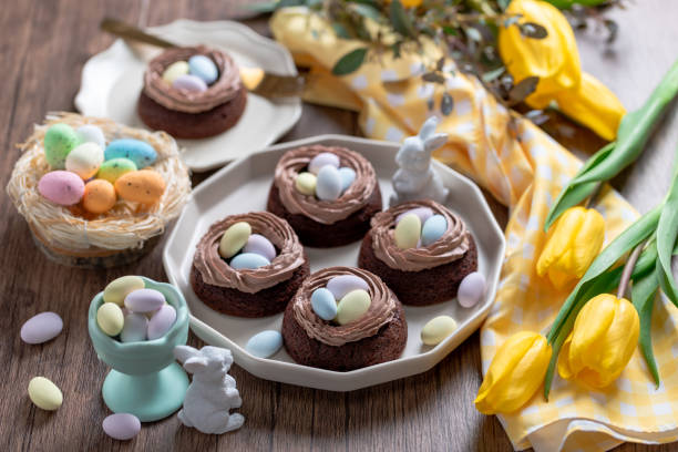 istock Chocolate baked donut with chocolate cream and mini candy eggs 1997174522