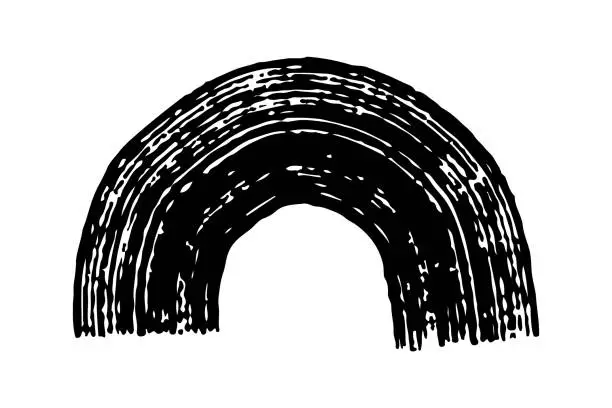 Vector illustration of Arc shaped brush stroke, curved rake ink brush stroke.