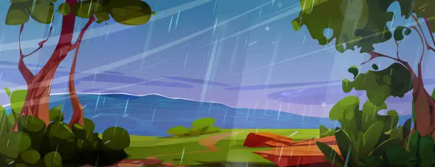 Vector illustration of Path to sea with rain and wind storm illustration