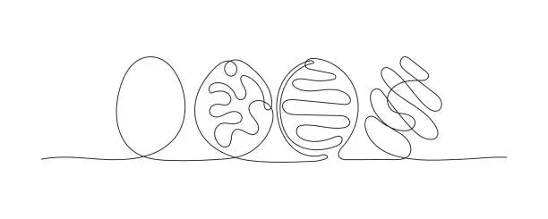 Vector illustration of Easter Eggs one Continuous Line minimalist illustration. Simple Hand drawn Egg-shaped illustration of outline art with editable stroke. Minimalistic element for decoration of Holiday cards and banners