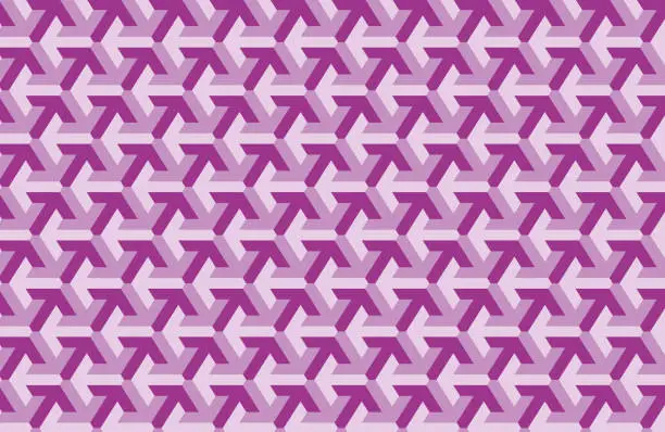 Vector illustration of Purple geometric seamless cube pattern. Isometric shapes abstract background. 3D wallpaper, backdrop. stock illustration