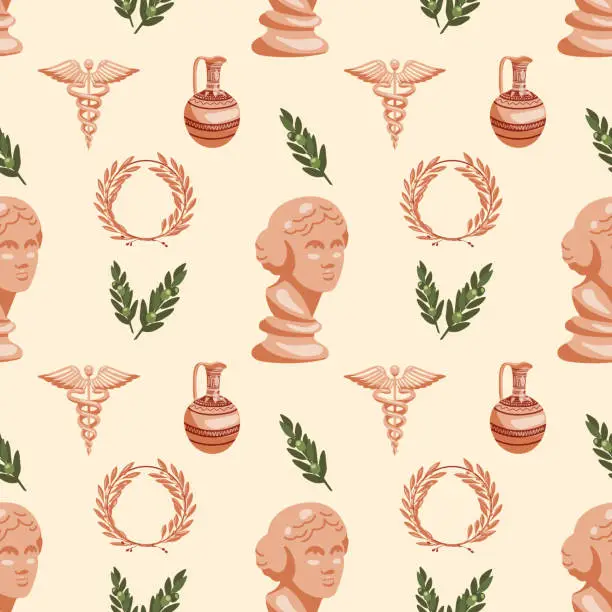 Vector illustration of Seamless pattern with antique ancient Greek elements for a unique museum design
