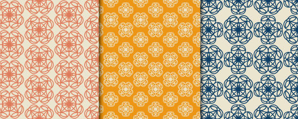 Set of three seamless patterns, retro abstract style backgrounds with shapes. Design vector templates vector art illustration