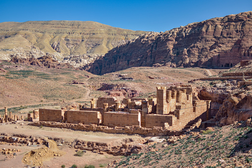 Ruined temple in the city of Petra, Wadi Musa, Jordan.