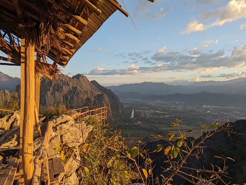 Hut at Mountain viewpoint in Vang Vieng, Laos.