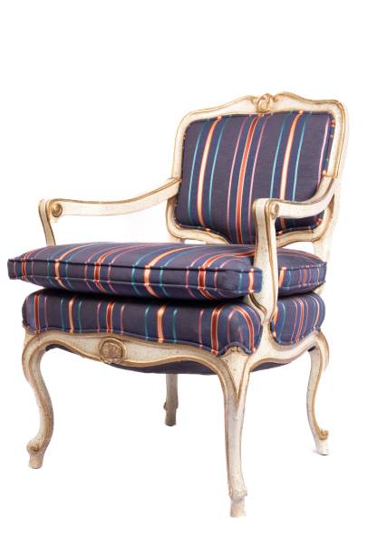 istock Antique chair with striped fabric on a white background 1997262033
