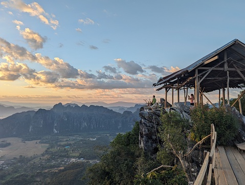 Hut at Mountain viewpoint in Vang Vieng, Laos.