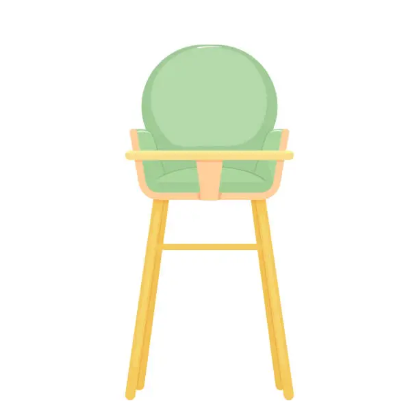 Vector illustration of Baby high chair for eating at home front view. Feeding set for infant, cartoon vector illustration.