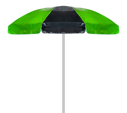 Black and green color beach umbrella isolated on white background with clipping path