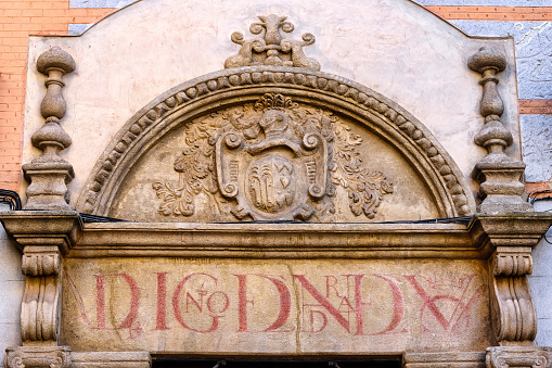 Emblem of the city of Pistoia in the octagonal Cappella dei Principi at the Medici Chapels (Cappelle medicee) two structures at the Basilica of San Lorenzo, Florence, Italy, dating from the 16th and 17th centuries, with the purpose of celebrating the Medici family, patrons of the church and Grand Dukes of Tuscany.