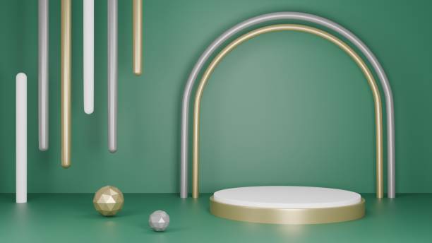 istock 3D Rendering abstract green background with silver and golden podium 1997307326