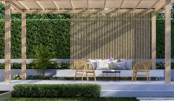 istock Modern contemporary style wooden pavilion with green wall background 3d render 1997318440